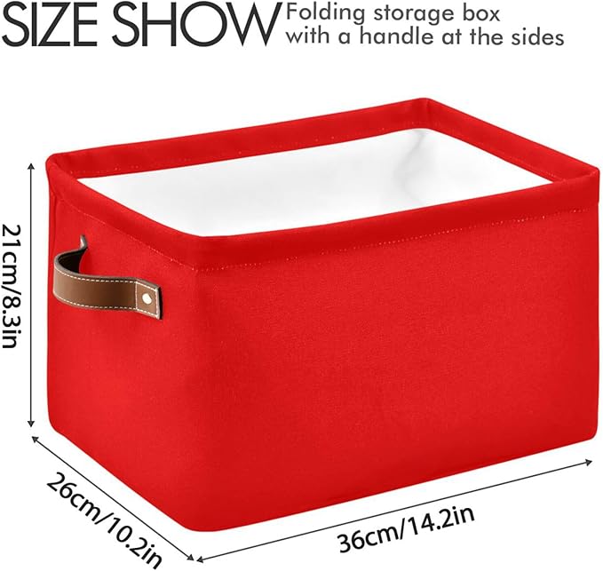 YETTASBIN Red Solid Color Storage Basket 2pc, Large Collapsible Toys Clothes Organizer, Durable Canvas Storage Bin with Handle for Shelves Closet Laundry Home Office Decor