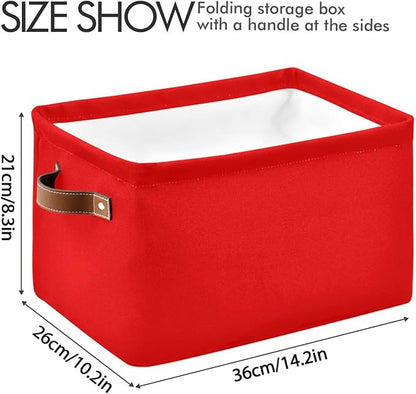 YETTASBIN Red Solid Color Storage Basket 2pc, Large Collapsible Toys Clothes Organizer, Durable Canvas Storage Bin with Handle for Shelves Closet Laundry Home Office Decor