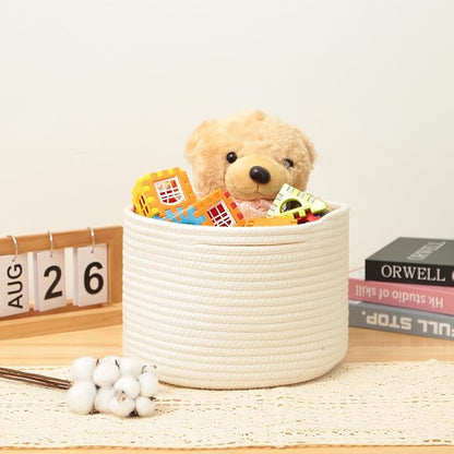 MiniArk Small Basket for Organizing | Cube Shelf Closet Storage Baskets | 9.7×9.7×7.1” | Woven Rope Gift Basket | Nursery | Round 3 Packs Off White