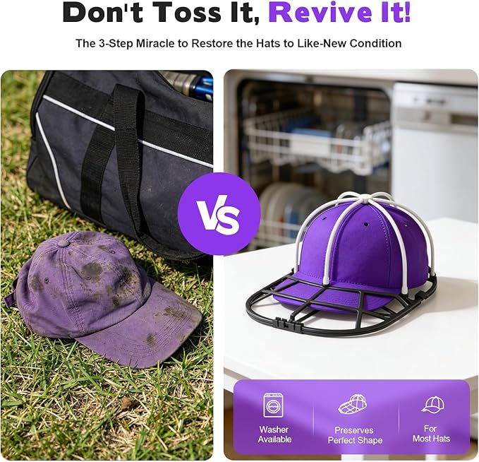 Hat Washer Cage for Washing Machine Baseball Hat Cleaner Rack for Washer & Dishwasher, Structured Cap Shaper & Protector for Hats, 1-Pack (Assembly Required)