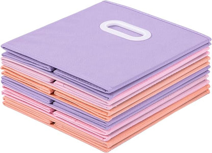 Stero Fabric Storage Bins 6 Pack Fun Colored Durable Storage Cubes with Plastic Handles Foldable Cube Baskets for Home, Kids Room, Closet and Toys Organization Multi Colored