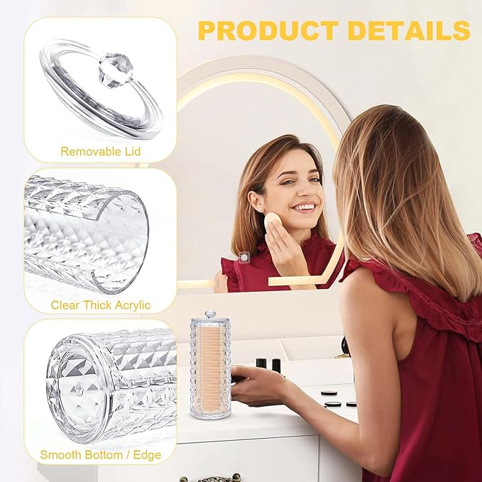33.8oz Clear Cosmetic Cotton Pads Rounds Holder Easy Accessing Acrylic Makeup Removers Pad Organizer Dispenser with Removable Lid for Bathroom Bedroom Storage Display Rack