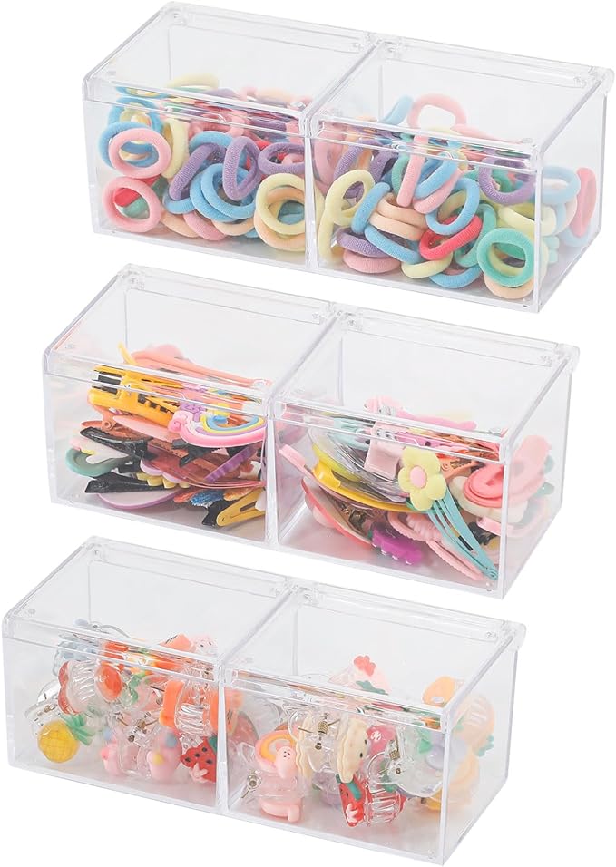 3 Pack Bathroom Canister with Divider, Plastic Vanity Drawer Storage Jars with Lid for Cotton Balls, Makeup Pads, Hair Ties, Clear Desk Drawer Container for Home Office Supplies