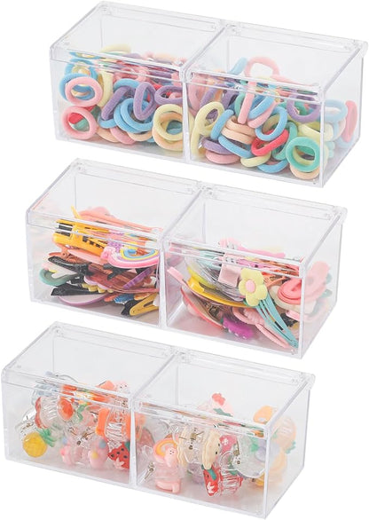 3 Pack Bathroom Canister with Divider, Plastic Vanity Drawer Storage Jars with Lid for Cotton Balls, Makeup Pads, Hair Ties, Clear Desk Drawer Container for Home Office Supplies