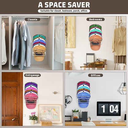 Fikoksol Hat Organizer for Baseball Caps, 2-Pack Beige White Metal Hat Rack for Wall Door, Adhesive/Wall Mounted Hat Storage Holder Small Closet Organizers and Storage Solution Ideas