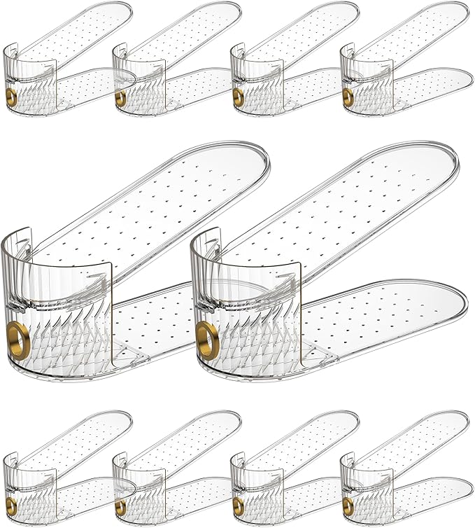 Clear 10 Pack Shoe Slot Organizer, Shoe Stacker Organizer Holders for A Pair of Shoes, Adjustable Thickening Double Layer 50% Shoe Space Saver Rack Storage for Closet (clear, 10 Pack)