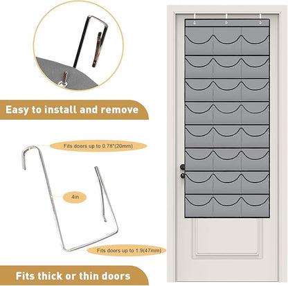 BiCINE Hat Rack for Baseball Caps, 24 Pocket Over The Door Hat Organizer Storage, Hat Holder for Door with 3 Hooks, Grey - 1 Pack