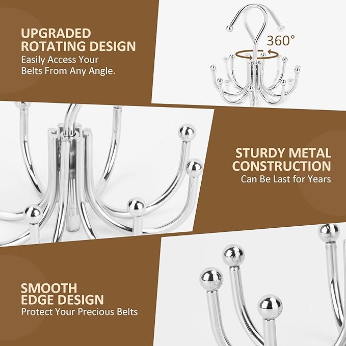 ZEDODIER Belt Hanger, Belt Organizer for Closet, Keeping Belts Visible and in Good Condition, Hanging Tie Rack Holder, Closet Organizers and Storage, Silver