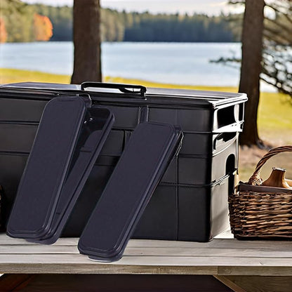 Silverware Organizer with Lid, 2 Pack Travel Silverware Case Large Flatware Storage Box Travel Utensils Case for Fork Spoon Chopsticks, 9.6 x 2.1 inches (Black)