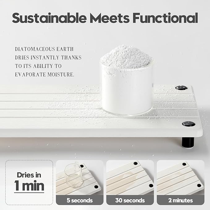 Razborci Instant Dry Sink Caddy Kitchen Sink Organizer, Quick Drying Stone Tray Diatomite Sponge Holder Soap Dish, Bathroom Countertop Fast Dry Water Absorbing Vanity Rack, White, 12" x 5"