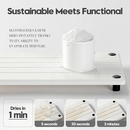 Razborci Instant Dry Sink Caddy Kitchen Sink Organizer, Quick Drying Stone Tray Diatomite Sponge Holder Soap Dish, Bathroom Countertop Fast Dry Water Absorbing Vanity Rack, White, 12" x 5"