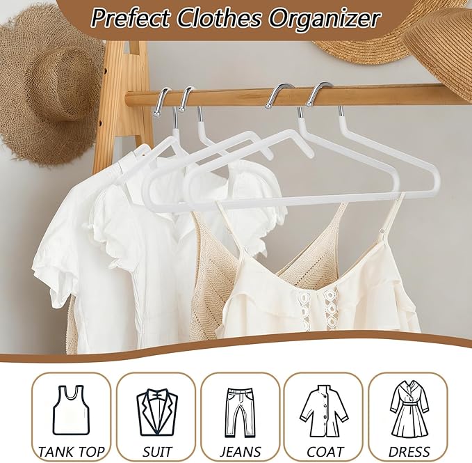 Leumoi 1 Pack Short Neck Hangers Non-Slip Metal Hangers for Clothes, Pants, Shirts, Tank Tops, Jackets, Space Saving, Short Neck Household Collar Protection (White)