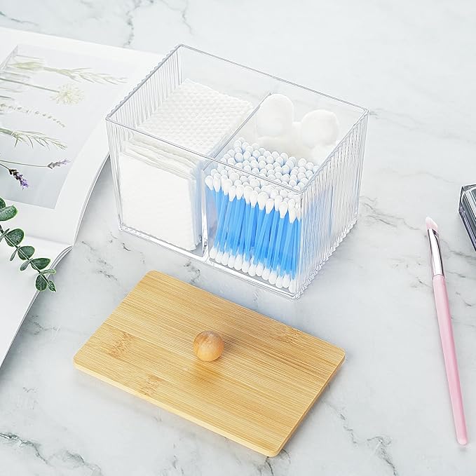 KIMCHOMERSE Qtip Holder Storage, Bathroom Cotton Ball Holder Canisters for Cotton Swab, Cottons Pad, Dental Floss Organizer, Hair Bands Container for Vanity Countertop -Clear