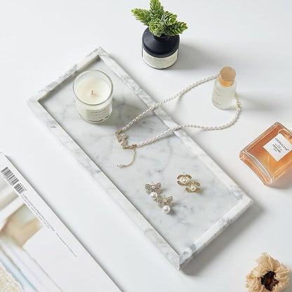 Natural Marble Vanity Tray, Luxury Stone Organizer for Bathroom & Kitchen Counter | Holds Soap Dispenser, Jewelry, Perfume | Non-Resin, Non-Ceramic Décor