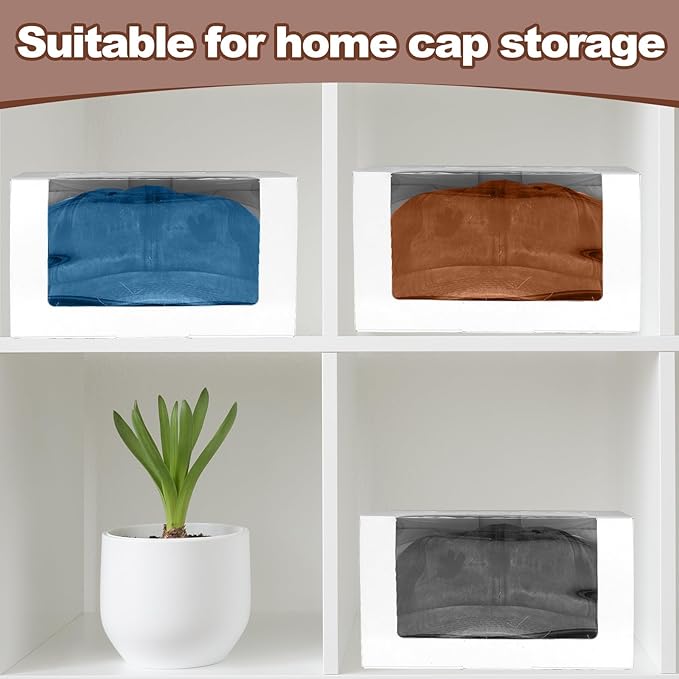 DoubleFill 50 Pcs Hat Boxes with Clear Window, Foldable Gift Boxes for Baseball Caps, Storage, Display and Shipping (White)