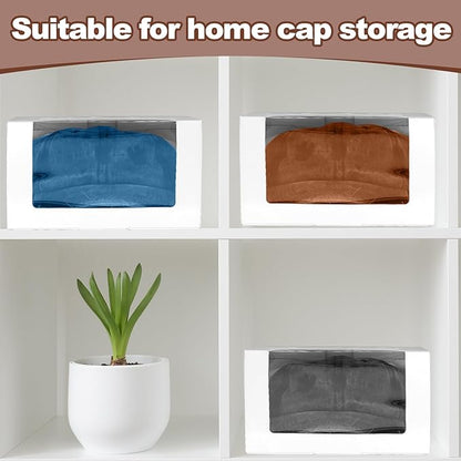 DoubleFill 50 Pcs Hat Boxes with Clear Window, Foldable Gift Boxes for Baseball Caps, Storage, Display and Shipping (White)