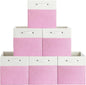 FinishingBo 13 x 13 Inch Fine Linen Storage Bins with Handles，Fabric Cube Boxs，Basket Organizers for Shelves for Home, Closet Drawers (White/Pink-6 Pack)