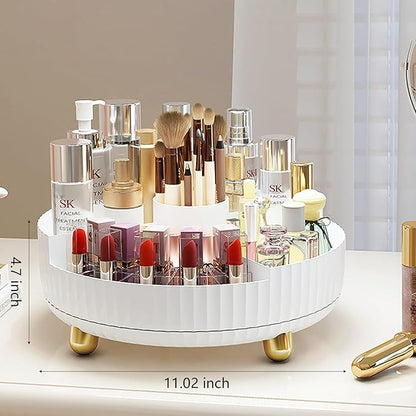 Anyoifax Makeup Perfume Organizer Tray with Divider 360 Degree Rotating Lazy Susan Skincare Lotion Organizer Spinning Cosmetics Storage for Dresser, Vanity, Bathroom Countertop, Large White