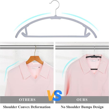 UNEED Hangers 32 Pack, Plastic Non-Slip Black Hangers, No Shoulder Bumps, Curved Design to Protect Clothes Shape (Grey)