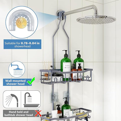 Shower Caddy, Upgraded Extended Length Shower Caddy Over Showerhead No Blocking to Showerhead, Rustproof Bathroom Organizers and Storage with Hooks Shampoo Soap Holder, Large Hanging Caddy