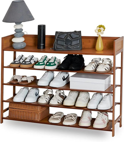 SOBIBO Bamboo Shoe Rack Organizer, 5 Tier Shoe Shelf Storage Organizer, for Entryway, Hallway, and Closet (Brown-39)