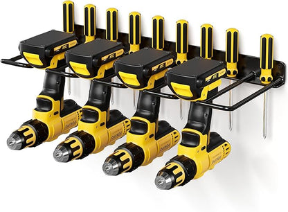 POKIPO Power Tool Organizer, 4 Drill Holder Wall Mount, Heavy Duty Garage Tool Organizer and Storage, Suitable Tool Rack for Tool Room, Workshop, Garage