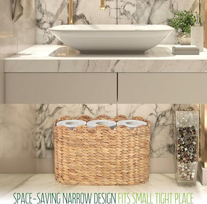 Toilet Paper Storage Baskets, Scalloped Water Hyacinth Baskets , Wicker Scalloped Basket for Storage, Toilet Papers Holder Wicker Basket, Toilets Paper Organizer, Bathroom Accessories Organizer...