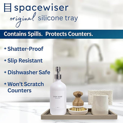 Spacewiser Countertop and Vanity Tray - 11.7" Silicone Bathroom Tray, Flexible Dish Soap Holder for Kitchen, Bathroom Counter Organizer, Shower Toilet Tank Trays Décor Accessories, Sink Makeup Mat Oil