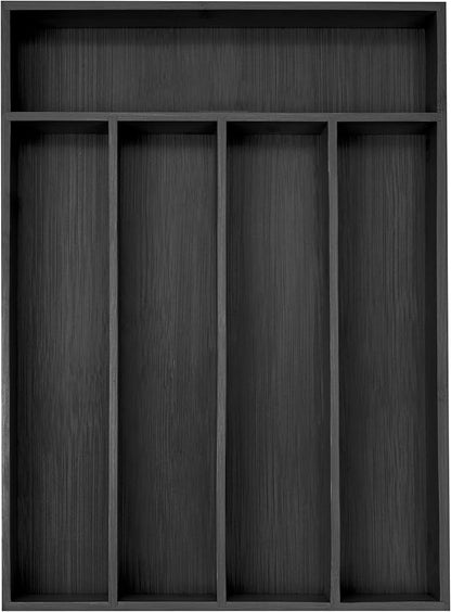 Besilord Bamboo Silverware Holder - Drawer Organizer with 5 Slots (Black)