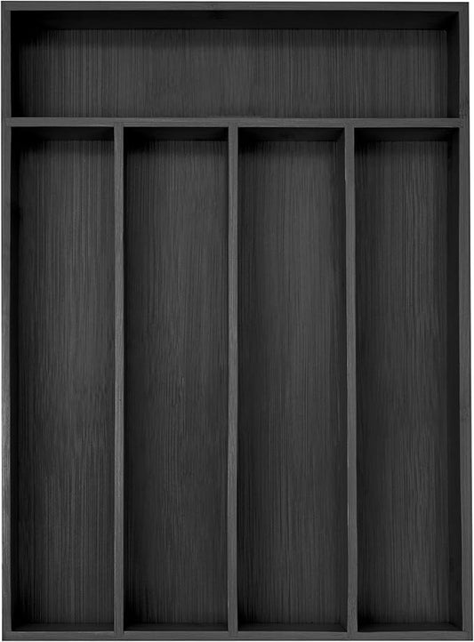 Besilord Bamboo Silverware Holder - Drawer Organizer with 5 Slots (Black)