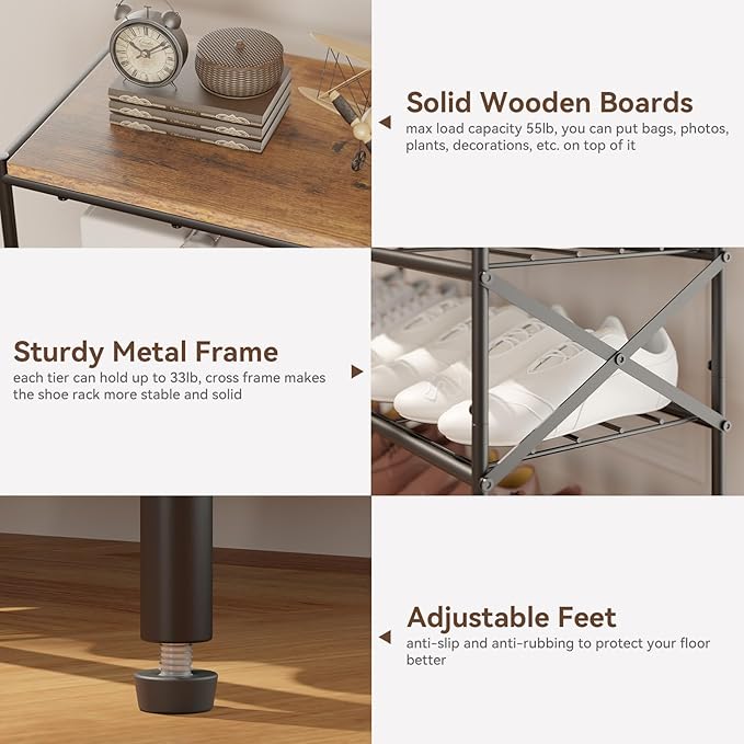 IBUYKE 6 Tier Shoe Rack, Large Capacity Shoe Storage Organizer for 24 Pairs of Shoes, Metal Shoe Storage Rack with Shelf for Entryway Hallway Closet Garage, Rustic Brown and Black TXJ016H
