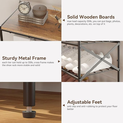 IBUYKE 6 Tier Shoe Rack, Large Capacity Shoe Storage Organizer for 24 Pairs of Shoes, Metal Shoe Storage Rack with Shelf for Entryway Hallway Closet Garage, Rustic Brown and Black TXJ016H