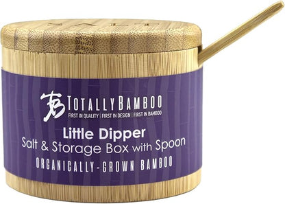 Totally Bamboo Salt Cellar Bamboo Storage Box with Magnetic Swivel Lid, 6 Ounce Capacity, Engraving on Lid, Includes Salt Spoon