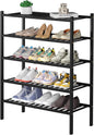 ROMGUAR CRAFT 5 Tier Bamboo Shoe Rack for Closet Free Standing Wood Shoe Shelf for Entryway Small Space Stackable 27"x11"x33" (Black)