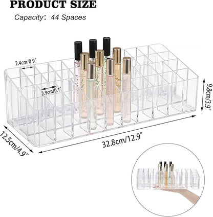 ELLDOO Rollerball Perfume Organizer, 44 Spaces Clear Acrylic Perfume Storage Holder Beauty Scent Holder, Essential Oil Storage Holder Organizer, Makeup Lipgloss Lipstick Display Case