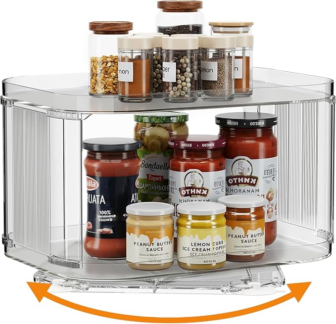 Lazy Susan Organizer for Cabinet, Pantry, Countertop (2 Tier 14" x 10" Clear - 1 Pack, Rectangular)