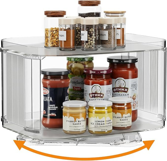Lazy Susan Organizer for Cabinet, Pantry, Countertop (2 Tier 14" x 10" Clear - 1 Pack, Rectangular)
