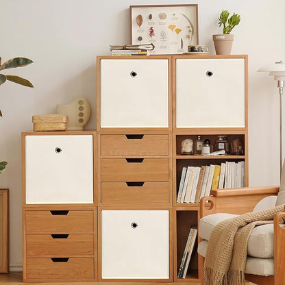 Foldable Storage Cubes Bins ,11 Inch Cloth Storage Cube Fabric Storage Box Cubes Organizer Baskets with Handles for Home Organizer Set of 8 (Creamy-White)