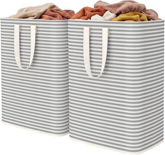 Lifewit 2 Pack Laundry Basket 65L Each, Collapsible Clothes Hamper with Reinforced Handles, Freestanding Waterproof Design for Bedroom and Laundry Room, Grey 130L Total