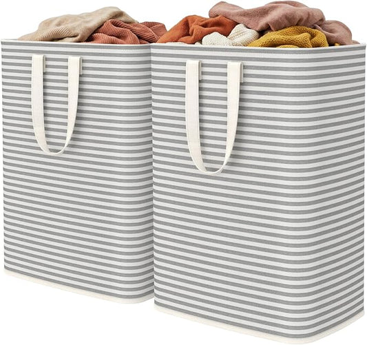 Lifewit 2 Pack Laundry Basket 65L Each, Collapsible Clothes Hamper with Reinforced Handles, Freestanding Waterproof Design for Bedroom and Laundry Room, Grey 130L Total