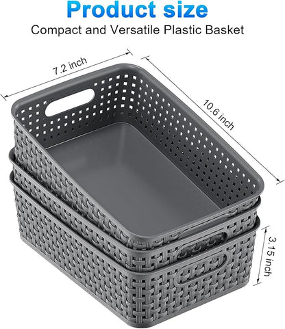 6 Pack Plastic Storage Baskets, Small Baskets for Organizing, Plastic Storage Bins Wicker Pantry Organizer Bins Household Toys for Laundry Room, Bedrooms, Kitchens, Cabinets, Countertops