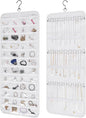 Bloss Hanging Jewelry Organizer, Double-Size jewelrys Storage with Hanger Hooks, Large Jewelrys Storage with 48 Pocket, Earring,Necklace Holder,Womens Jewelry Holder,White