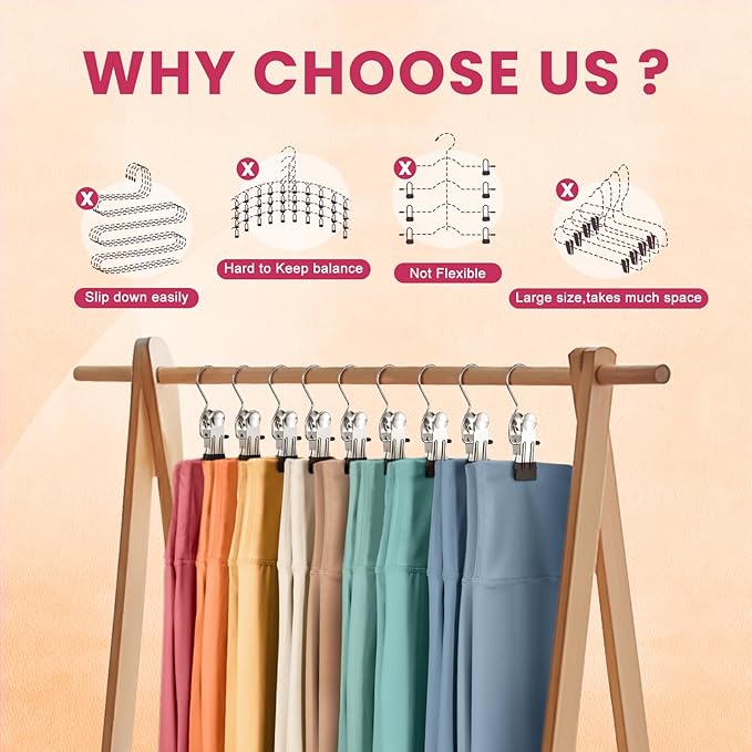 12 Pack Pants Hangers with Clip,Legging Organizer for Closet Hanging, Space Saving Yoga Pants Hangers Clip Hangers Closet Organization,Closet Organizers and Storage for Jeans,Shorts,Skirts,Hats