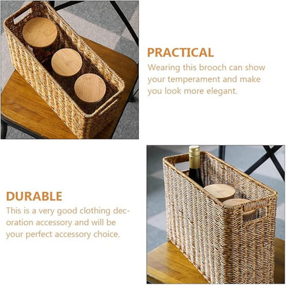 Decorative Woven Basket with Handles Handled Sundries Organizer for Home Decor Vintage Design for Bedroom and Living and Stable Storage