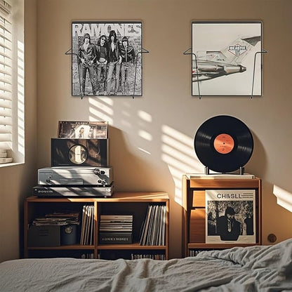 2 Pcs Vinyl Wall Mount Holder, Metal Vinyl Record Wall Mount Shelf, Matte Black Floating LP Display Rack, Minimalist Steel Album Holder, Wall Mounted Storage for LPs & Album Covers Black