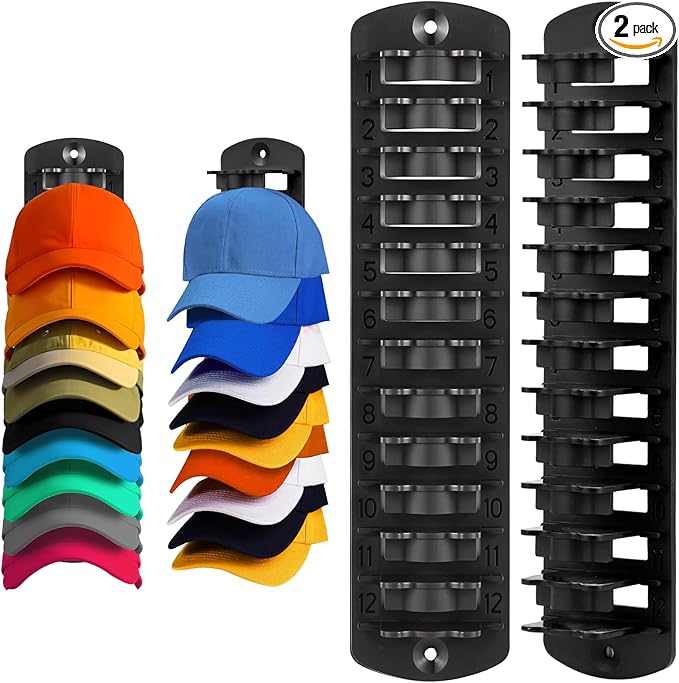 Dntorx Hat Organizer for Baseball Caps, 2 Pack Hat Rack for Wall Hold up to 20 Hats Adhesive Hat Hooks Stand Hat Hanger Organizer Storage Holder Display for Door Closet Bedroom