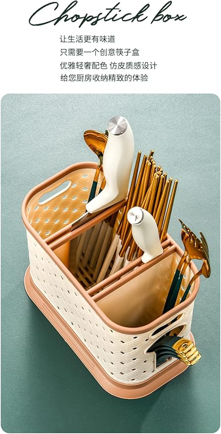Countertop Cutlery Drying Holder Utensil Holder Cutlery Drainer Tableware Holder Box Tabletop Separated Fork Chopstick Kitchen Storage Cutlery Utensil Organizer (White)