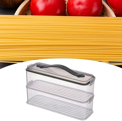 Pasta Container with Handle Food Storage Box Airtight Spaghetti Keeper Rectangular Canister, Double Layer