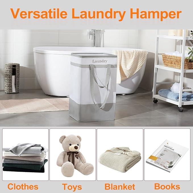 FairyHaus Laundry Basket 78L, 2Pack Laundry Hamper with Easy Carry Handles, Collapsible Laundry Baskets Hampers for Bathroom Clothes Storage Grey