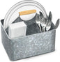 Plexon Metal Utensil Caddy With Handle - Farmhouse Rustic Kitchen Utensil Holder for Party Picnic Table Garden - Tool Cutlery Flatware Silverware Caddy Organizer Storage, Silver